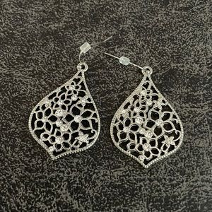 Silver Gem Tear Drop Floral Earrings